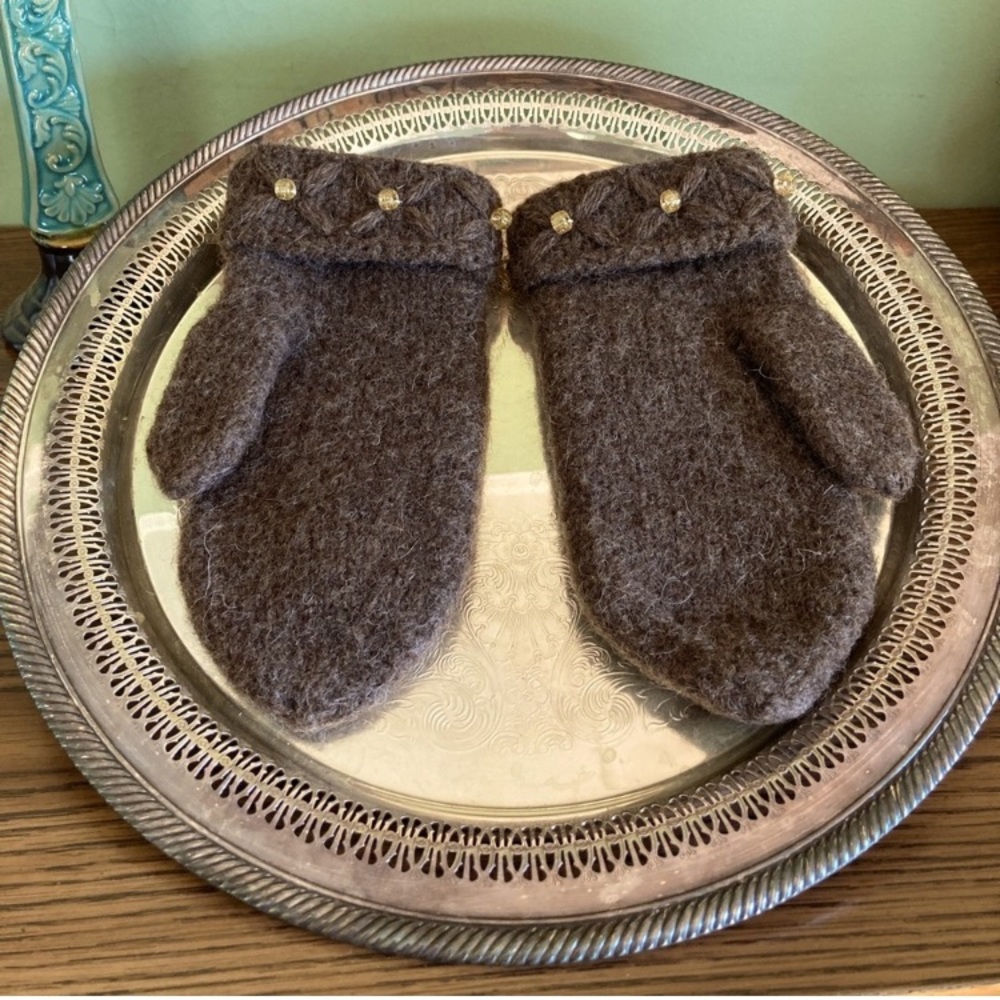 Hand knitted and felted mittens